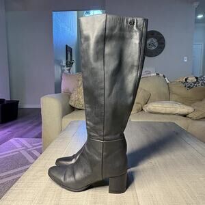 Calvin Klein Freeda Knee High Black Leather Boots 7.5 M